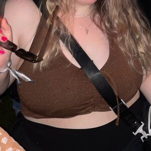 H&M Brown Sparkly Ribbed Cropped Halter Top